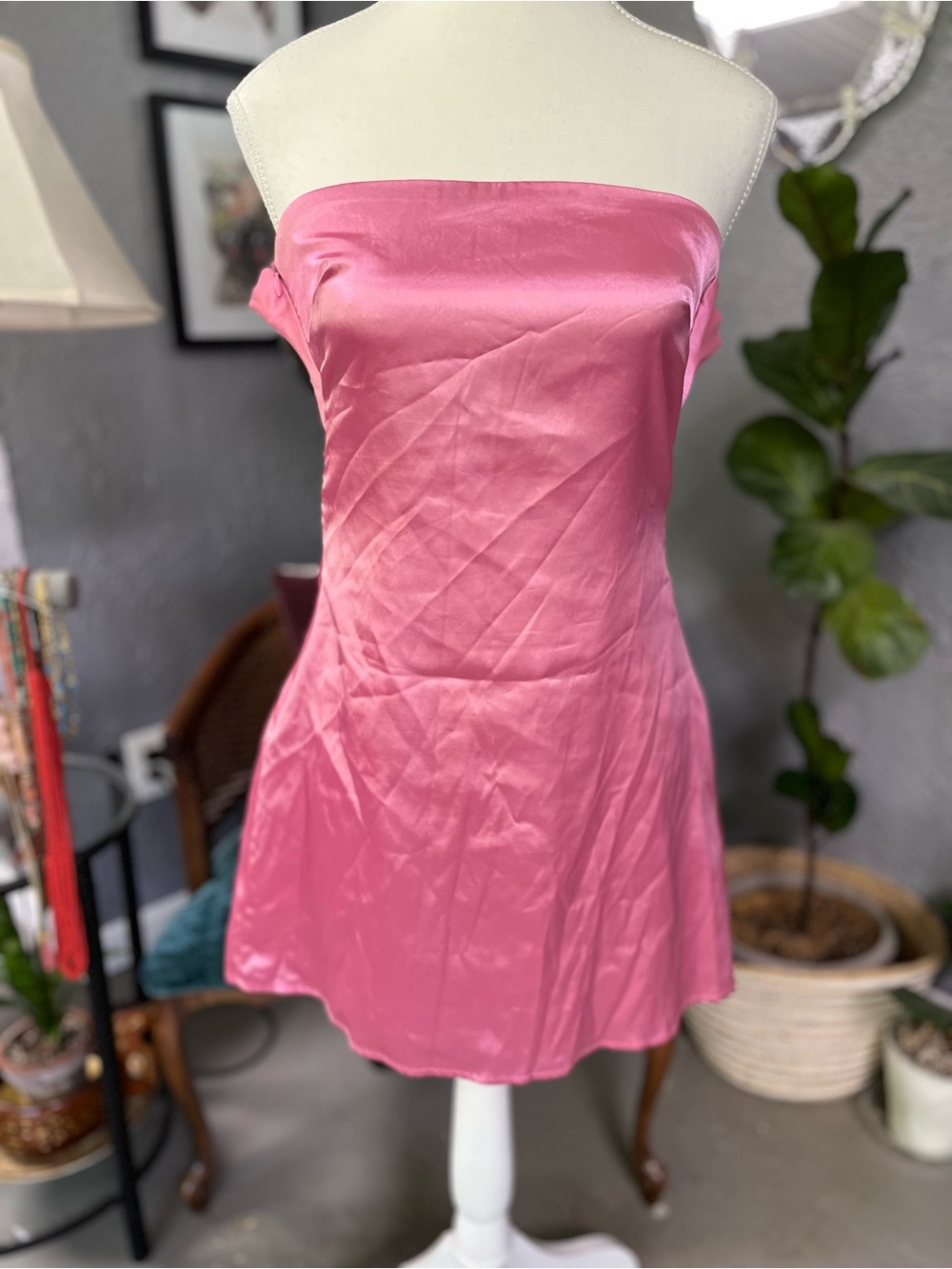 Princess Polly Satin Strapless Dress- Rose Pink